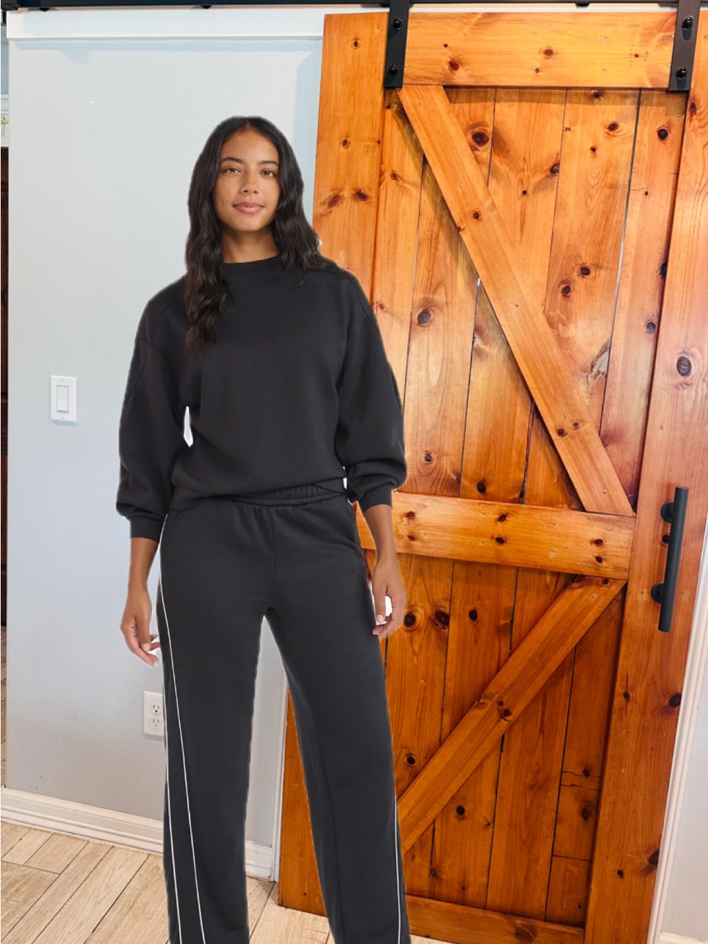 Avia Black Luxe Fleece Crewneck Sweatshirt